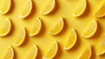 Bright and vibrant arrangement of yellow lemons creating a geometric fruit-inspired background design photo