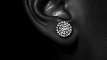 Elegant diamond earrings enhance the beauty of an ear in a close up view showcasing sophisticated jewelry craftsmanship photo