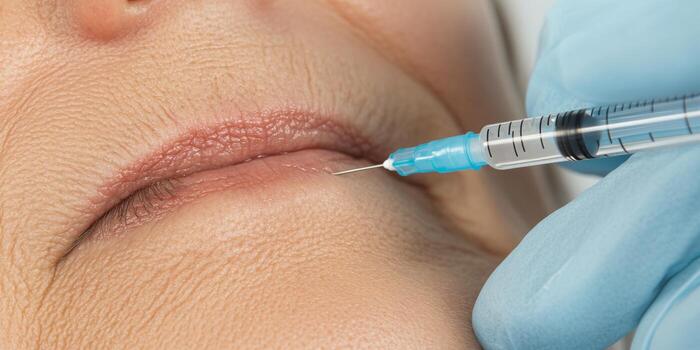 Lip enhancement procedure in a clinical setting with a focus on precision and care during treatment photo