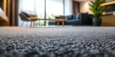 Cozy interior of a modern living room with plush carpet and stylish furnishings during daylight hours photo