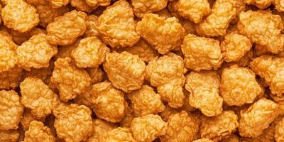 Crunchy golden snack pieces scattered on a flat surface showcasing their delightful texture and color photo