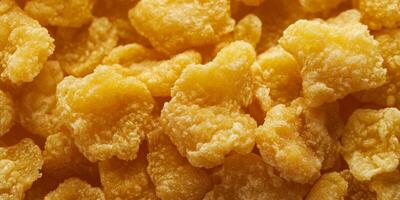 Crispy golden snack pieces arranged closely on a plain surface in bright lighting photo