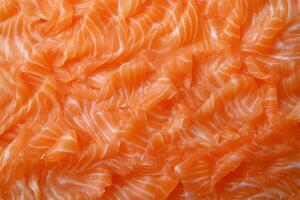 Freshly sliced salmon arranged on a wooden platter ready for sushi preparation in a well-lit kitchen photo