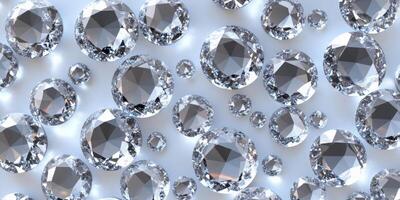 Sparkling diamonds scattered on a reflective surface showcasing brilliance, clarity, and elegance in a luxurious setting, jewelry design concept photo