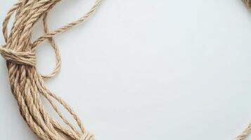 Twisted jute rope loop on a clean white background showcasing natural fibers and craftsmanship details photo