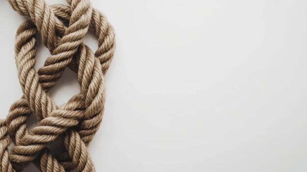 Twisted linen rope loop on a white background showcasing texture and natural color photo
