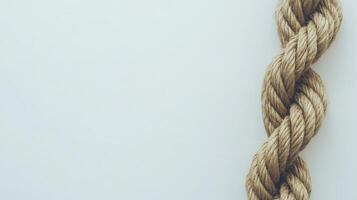 Twisted linen rope formed into a loop against a clean white background highlighting the texture and material of jute photo