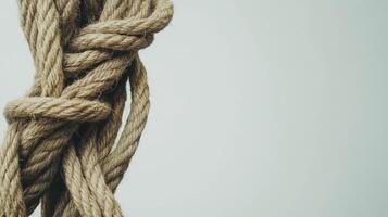 Twisted jute rope creating intricate loop patterns on a simple white backdrop photo