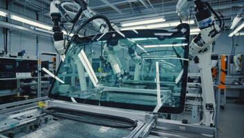 Advanced robotics assembly process for automotive glass in a modern manufacturing facility photo