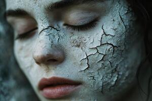 Close-up of human face displaying natural skin changes with texture variations and healing marks over time photo