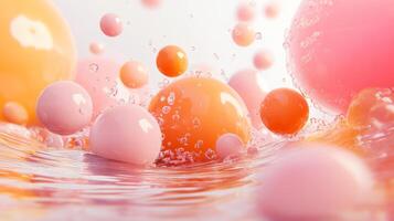 Bubbles and colorful spheres create a lively atmosphere in water during a bright and sunny day photo