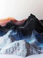 3d rendering of mountains and water photo
