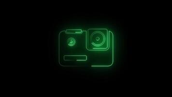Neon action camera glowing icon animation video