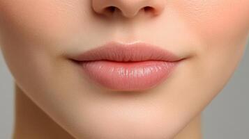 Close-up view of lip injections showcasing enhanced lip shape and volume in a beauty procedure photo