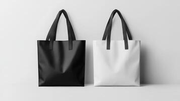 Stylish black and white tote bags displayed side by side in modern design photo