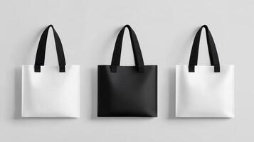 Stylish tote bags arranged in minimalistic setting showcasing modern design and neutral colors photo