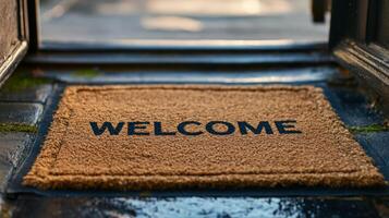 Cozy entrance with a welcome mat inviting guests into a warm home photo