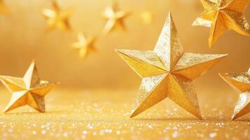 Glittering gold stars adorn a festive background creating a celebratory atmosphere perfect for any event photo