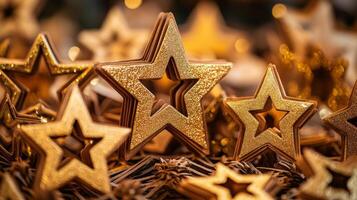 Decorative golden stars create a festive atmosphere during a holiday celebration in a cozy, warmly lit setting photo