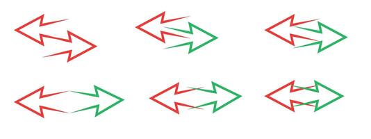 modern edgy left and right arrows indicator both way in red and green brick vector