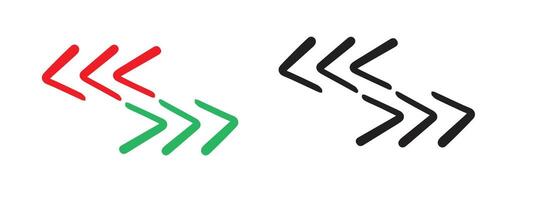 left and right arrows indicator both way in red and green line shapes vector