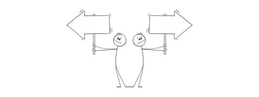 stick man holding left and right arrows indicator both way vector