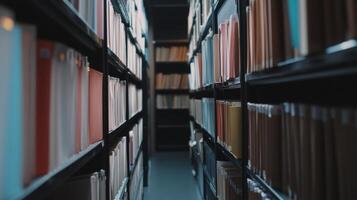 Rows of organized file folders in a spacious archive creating a sense of order in the workspace photo