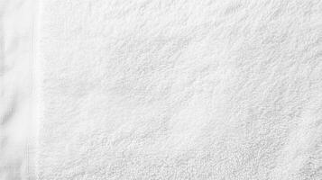 Soft white towel resting on a clean surface, perfect for relaxation and comfort after bathing or swimming photo
