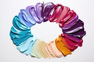 Set of multicolored smears of nail polish isolated on white background. photo