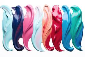Set of multicolored smears of nail polish isolated on white background. photo