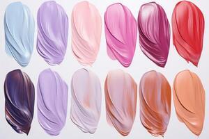 Set of multicolored smears of nail polish isolated on white background. photo