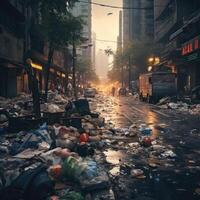 illustration of a pile of garbage on the streets of the city. photo