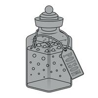 A glass bottle filled with a shimmering magic potion, radiating an otherworldly glow and hinting at untold enchantments vector