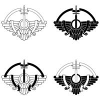A Zoroaster winged solar disk, complete with a flowing ribbon and a sharp sword, embodying ancient power and mystique vector