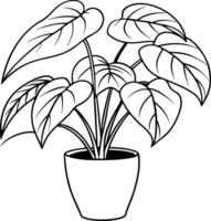 A plant in a pot line art design black and white vector