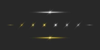 Bright Light Effects with Sparkle Star in Golden and Silver on Dark Background vector