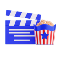 a movie clapper and popcorn on a transparent background png