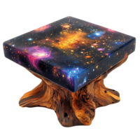 A table with a colorful galaxy design on it against transparent background png