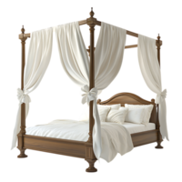 A bed with white curtains and pillows transparent background png