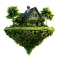 house on an island with trees and grass over transparent background png
