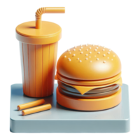 A hamburger and drink are on a tray png