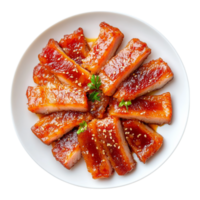 A plate of meat with sesame seeds on it png