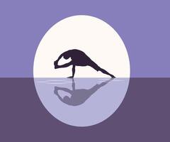 Yoga Pose Silhouette with Moon Reflection vector