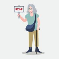 Grandma need help for stop the vehicle to cross the road vector