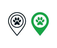 Pet tracker icon. Pet location pin icon. Map marker with dog paw print icon vector