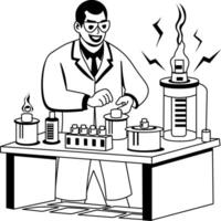 A glyph illustration of electrochemist working in a lab vector