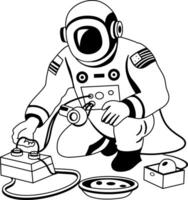 A glyph illustration of an astronaut fixing his spacesuit vector