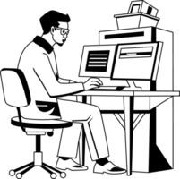 A glyph illustration of a computer scientist working on a system vector