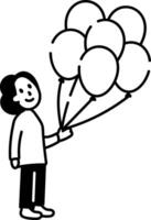 A character holding balloons, hand drawn icon vector