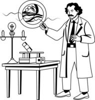 A glyph illustration of an innovator doing experiment in lab vector